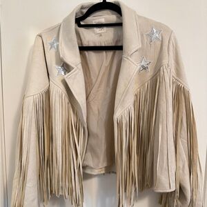 Western Fringe sparkly star jacket in tan neutral color